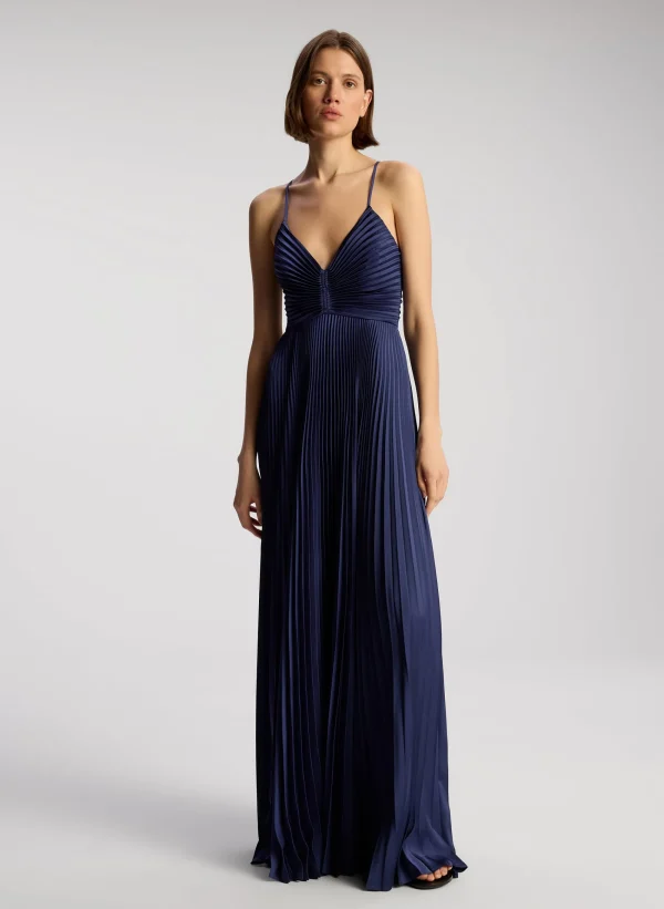 Women A.L.C. Dresses>Aries Satin Pleated Dress