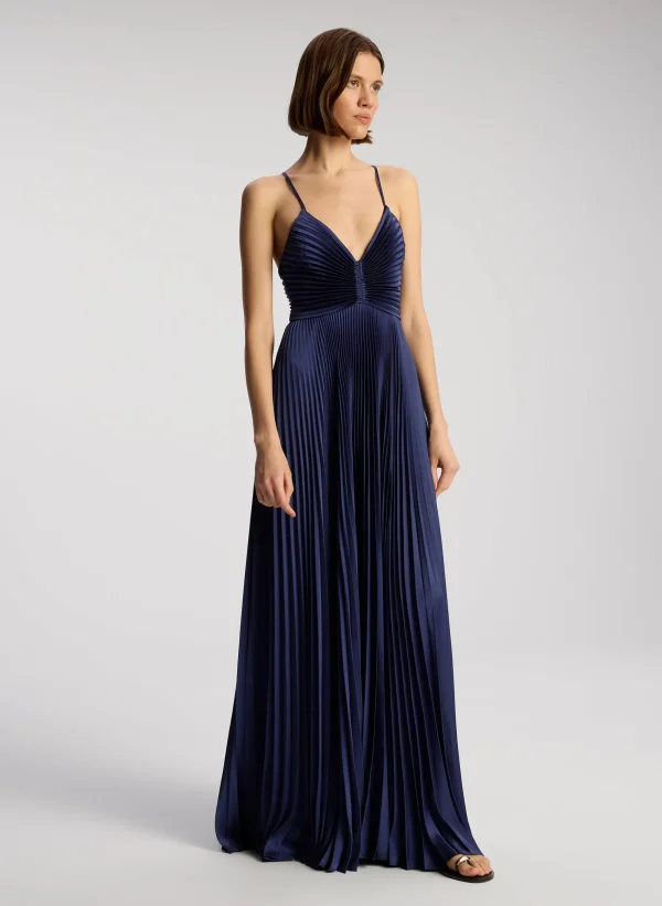 Women A.L.C. Dresses>Aries Satin Pleated Dress