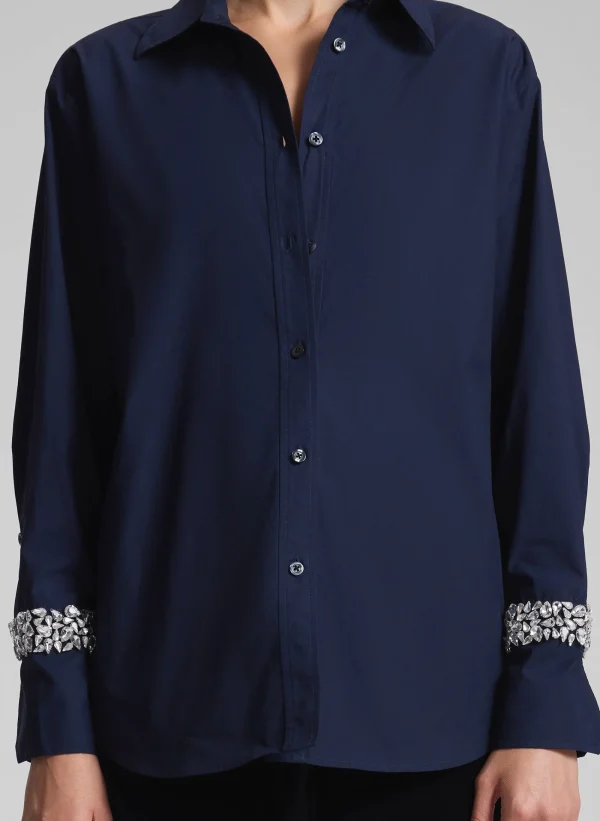 Women A.L.C. Tops>Calvin Embellished Sleeve Shirt