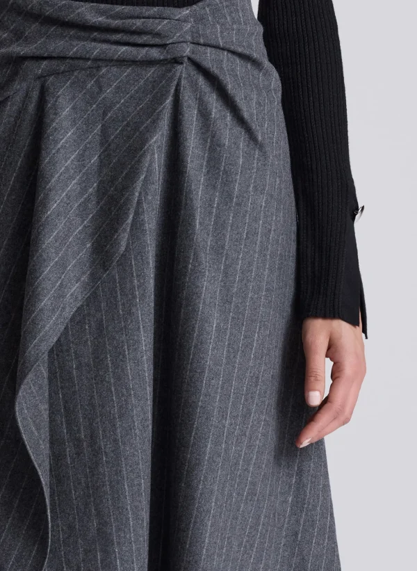 Women A.L.C. Bottoms | Skirts>Clara Wool Cashmere Pinstripe Midi Skirt