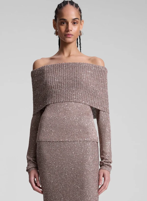 Women A.L.C. Tops | Knitwear>Evelyn Metallic Knit Off Shoulder Top