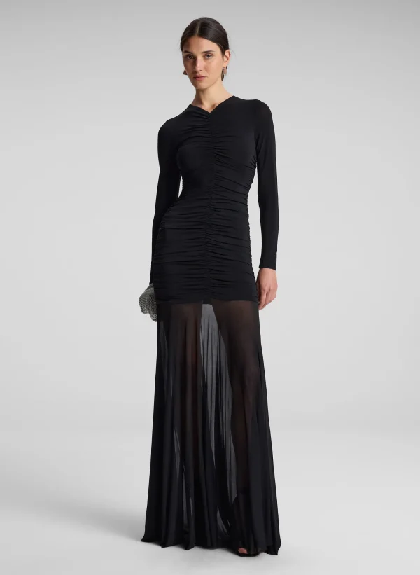 Women A.L.C. Dresses>Fawn Ruched Mesh Maxi Dress