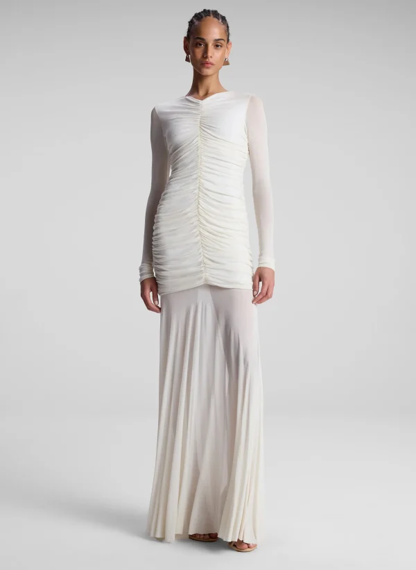 Women A.L.C. Dresses>Fawn Ruched Mesh Maxi Dress