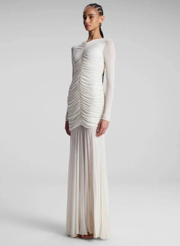 Women A.L.C. Dresses>Fawn Ruched Mesh Maxi Dress
