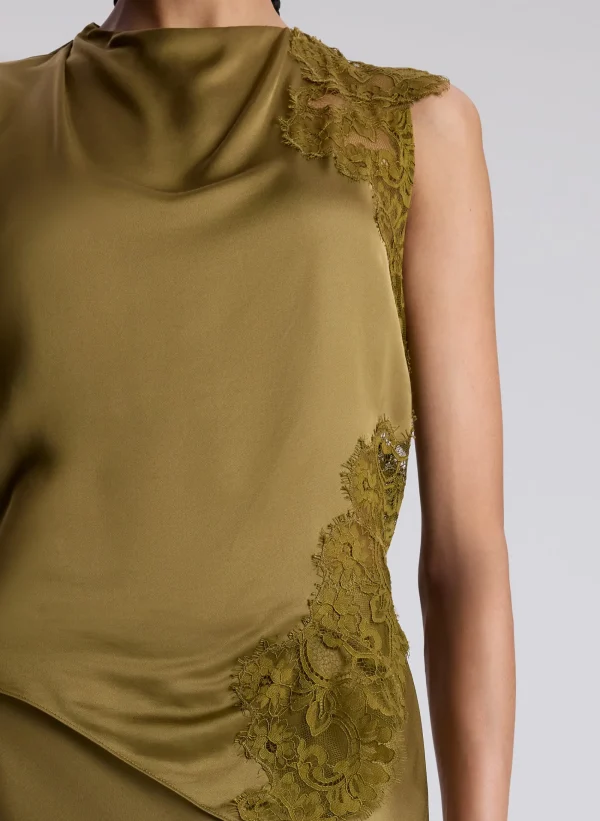 Women A.L.C. Tops>Gracie Satin And Lace Sleeveless Top