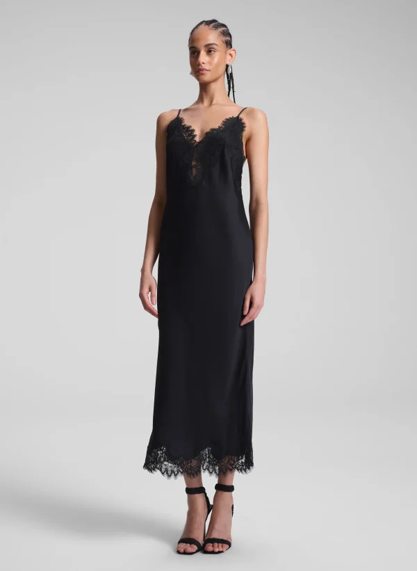 Women A.L.C. Dresses>Lennon Satin And Lace Midi Dress