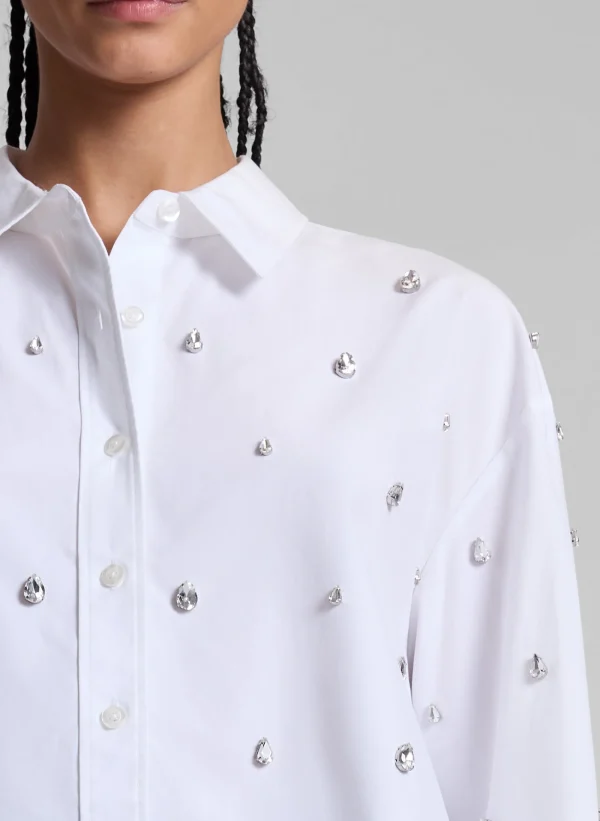 Women A.L.C. Tops>Mackie Embellished Cropped Cotton Shirt