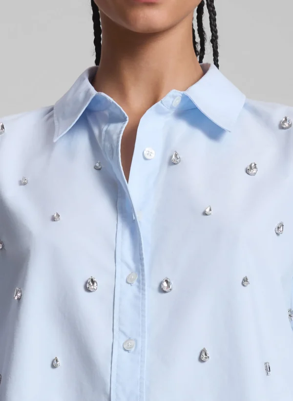 Women A.L.C. Tops>Mackie Embellished Cropped Cotton Shirt
