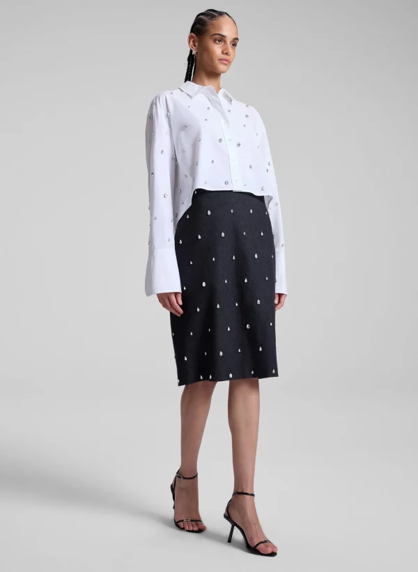 Women A.L.C. Tops>Mackie Embellished Cropped Cotton Shirt