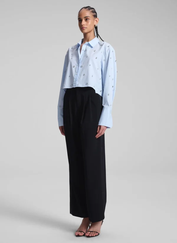 Women A.L.C. Tops>Mackie Embellished Cropped Cotton Shirt
