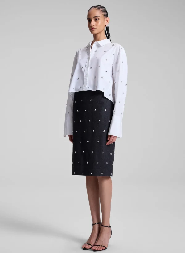 Women A.L.C. Tops>Mackie Embellished Cropped Cotton Shirt