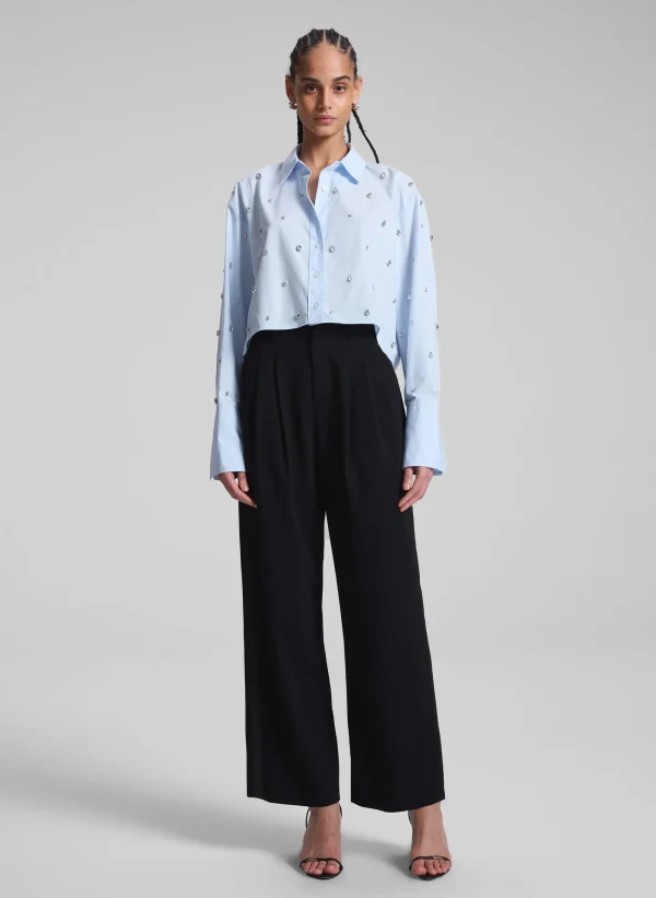 Women A.L.C. Tops>Mackie Embellished Cropped Cotton Shirt