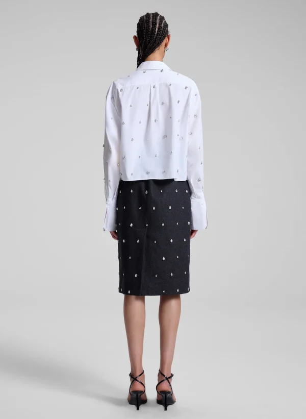 Women A.L.C. Tops>Mackie Embellished Cropped Cotton Shirt