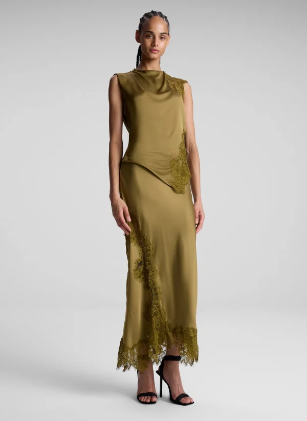 Women A.L.C. Bottoms | Skirts>Olivia Satin And Lace Midi Skirt