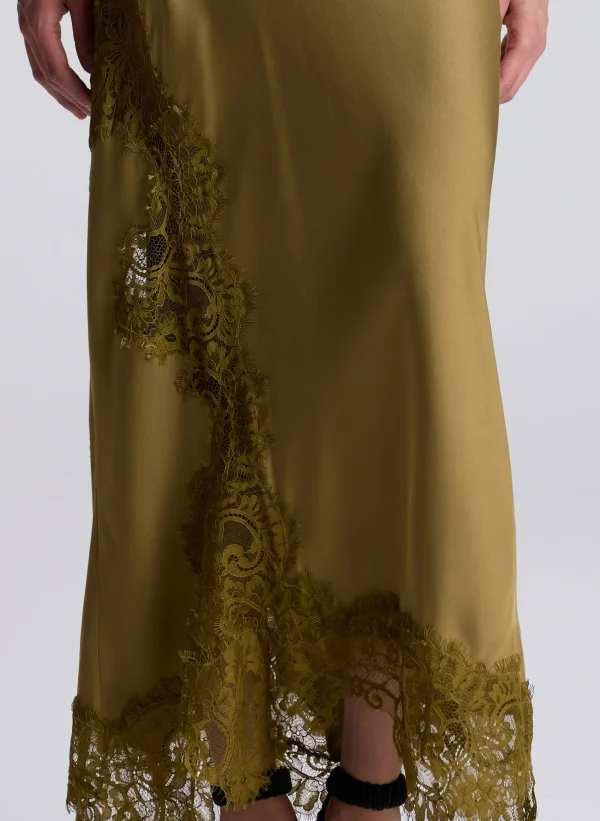 Women A.L.C. Bottoms | Skirts>Olivia Satin And Lace Midi Skirt