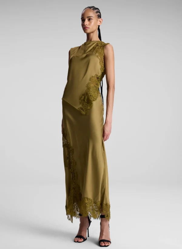Women A.L.C. Bottoms | Skirts>Olivia Satin And Lace Midi Skirt