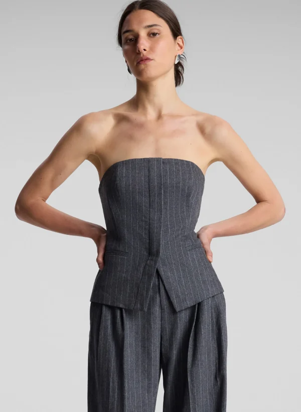 Women A.L.C. Tops | Suits>Renee Strapless Wool Cashmere Pinstripe Top
