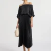 Women A.L.C. Dresses>Sienna Satin Pleated Off Shoulder Dress