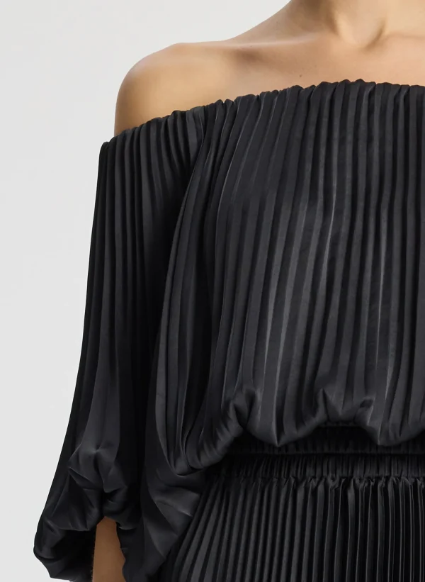 Women A.L.C. Dresses>Sienna Satin Pleated Off Shoulder Dress
