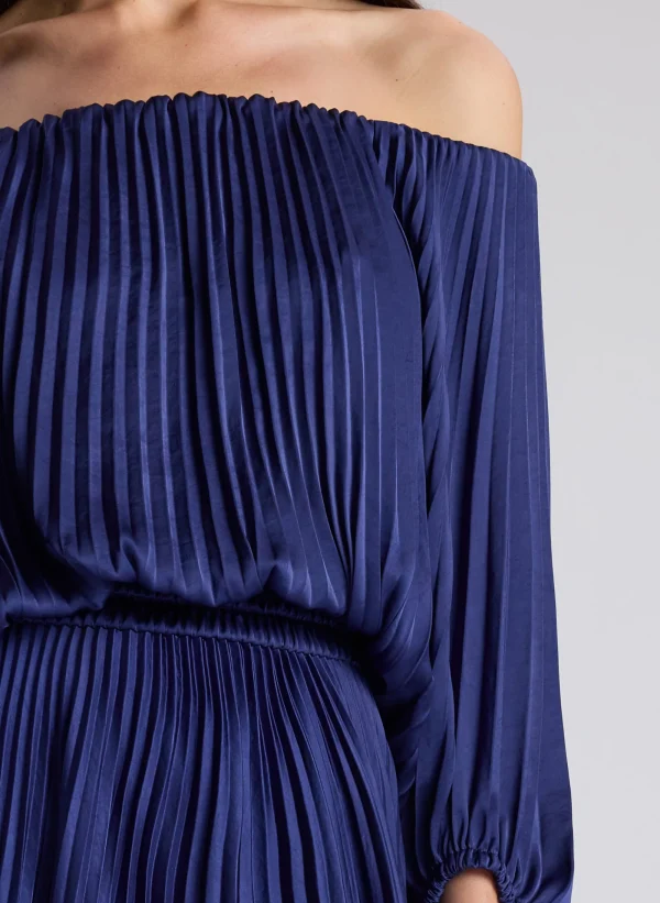 Women A.L.C. Dresses>Sienna Satin Pleated Off Shoulder Dress