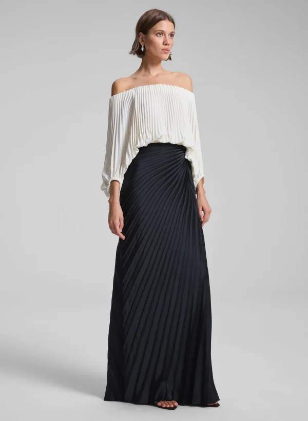 Women A.L.C. Tops>Sienna Satin Pleated Off Shoulder Top
