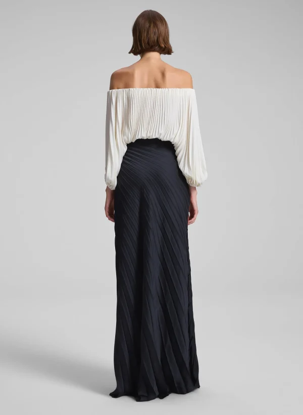 Women A.L.C. Tops>Sienna Satin Pleated Off Shoulder Top