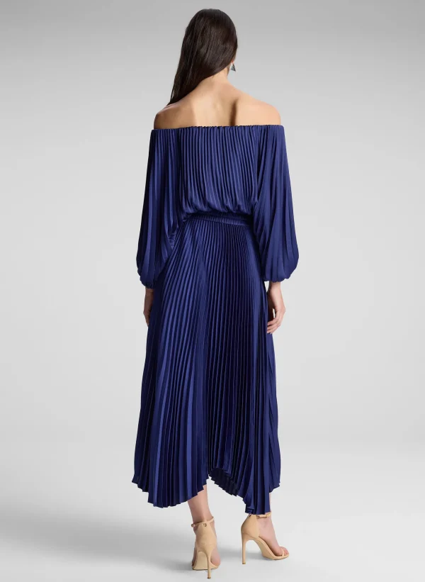 Women A.L.C. Dresses>Sienna Satin Pleated Off Shoulder Dress