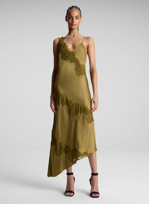 Women A.L.C. Dresses>Stella Satin And Lace Midi Dress